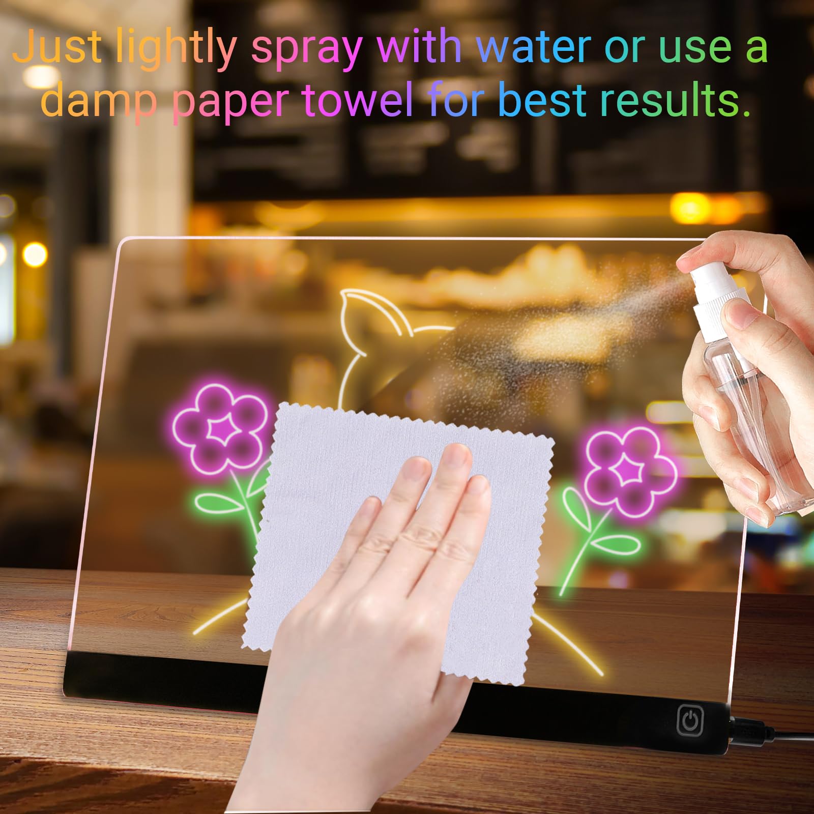 Tismels Lavagnetta in Acrilico con Luci LED 30x20cm, Lavagna Promemoria LED Con 7 Colori penna e supporto, per Ufficio Scuola Casa Caffè