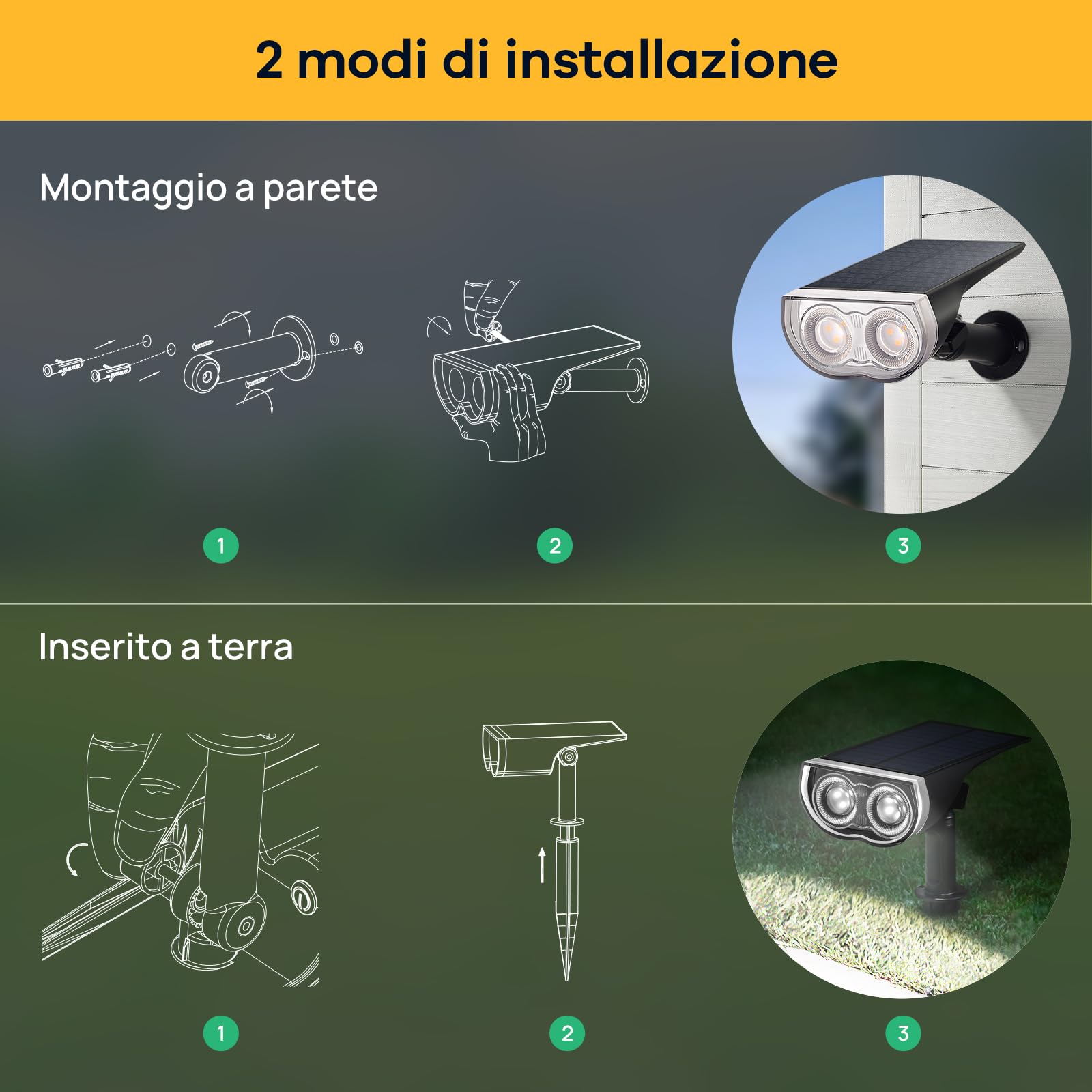 EXTRASTAR 2 Faretti Solari Da Esterno 59 LED, 4 Modalità, IP65, Angolo Regolabile, Bianco Freddo 6500K
