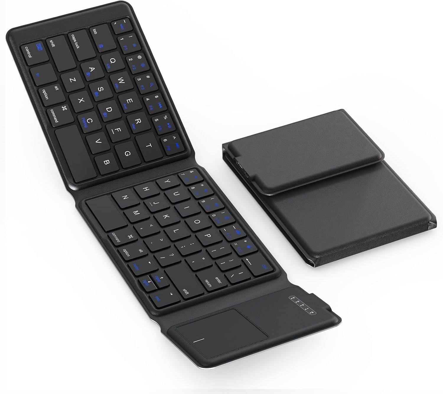Foldable Bluetooth Keyboard with Touchpad, Ultra-Slim Rechargeable Wireless Travel Keyboard, Full-Size, Premium Leather Texture, Portable Tri-Folding Pocket-Sized for Windows Mac Android iOS