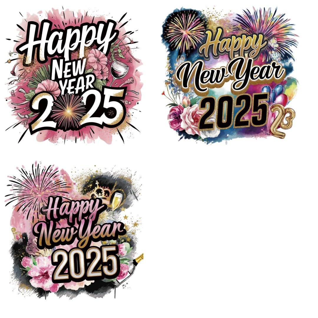 Happy New Year 2025 Iron Transfer Patch Heat Transfer Sticker Vinyl Design Iron Applique T-Shirt Clothing DIY Craft Applique Clothing Decoration (P2)