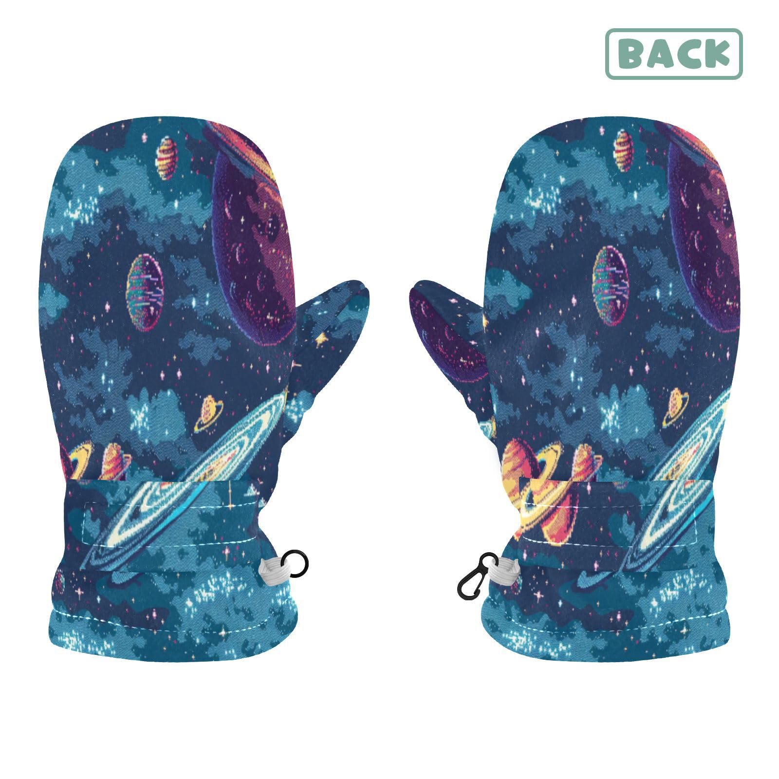 Kid's Winter Gloves Children Warm Gloves Red Planet Starry Sky for Boys Girl Age 2-4 Years