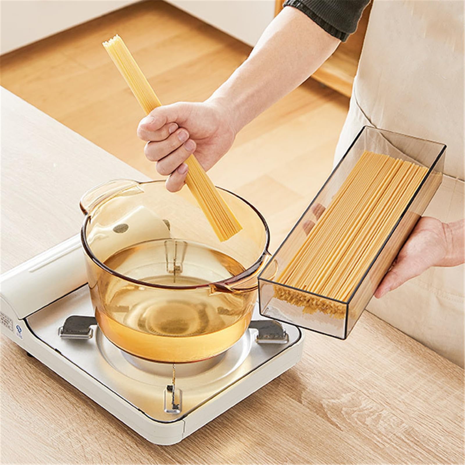 Nudelbehälter für Speisekammer, große Spaghetti- und Nudeldosen, durchsichtiges Müsli-Aufbewahrungs-Set mit Verschlussdeckel, haltbarer Kunststoff, stapelbar, Küchenschrank (6, 1.0 l horizontal)