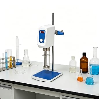 Compact Benchtop High Shear Homogenizer, Laboratory Emulsifier Dispersing Mixer Machine, Variable Speed Homogenizer for Fluid Mixing, Emulsification and Fine DispersionBlue