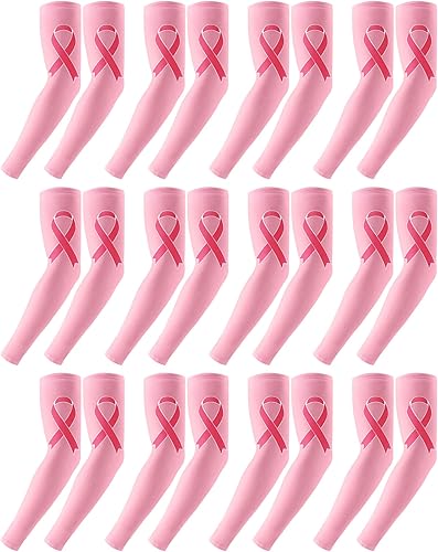 Handepo 12 pares de mangas de concientización sobre el cáncer de mama, mangas de compresión para brazos, manga de compresión para brazos, protección