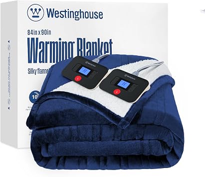 Westinghouse Heated Blanket Queen, 84x90, Navy, ETL Certified