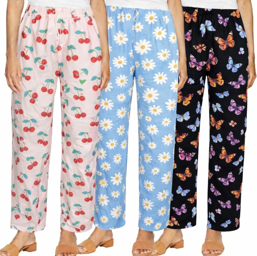 ladywillington Womens Track Pant Lower Fully Stretchable Free Size Cotton Printed Pyjama/Lounge Wear –Soft Cotton Night Wear/Payjama for Women(Pack of 3 Pcs),Prints May Vary, (Assorted Pyjama)-picture-33