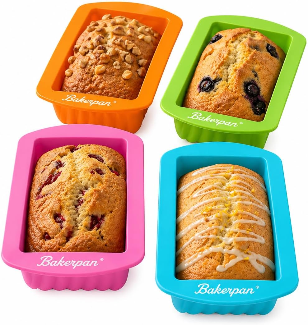 Bakerpan Silicone Mini Loaf Pans for Baking 4.5 Inch - Non-Stick Pack of 4