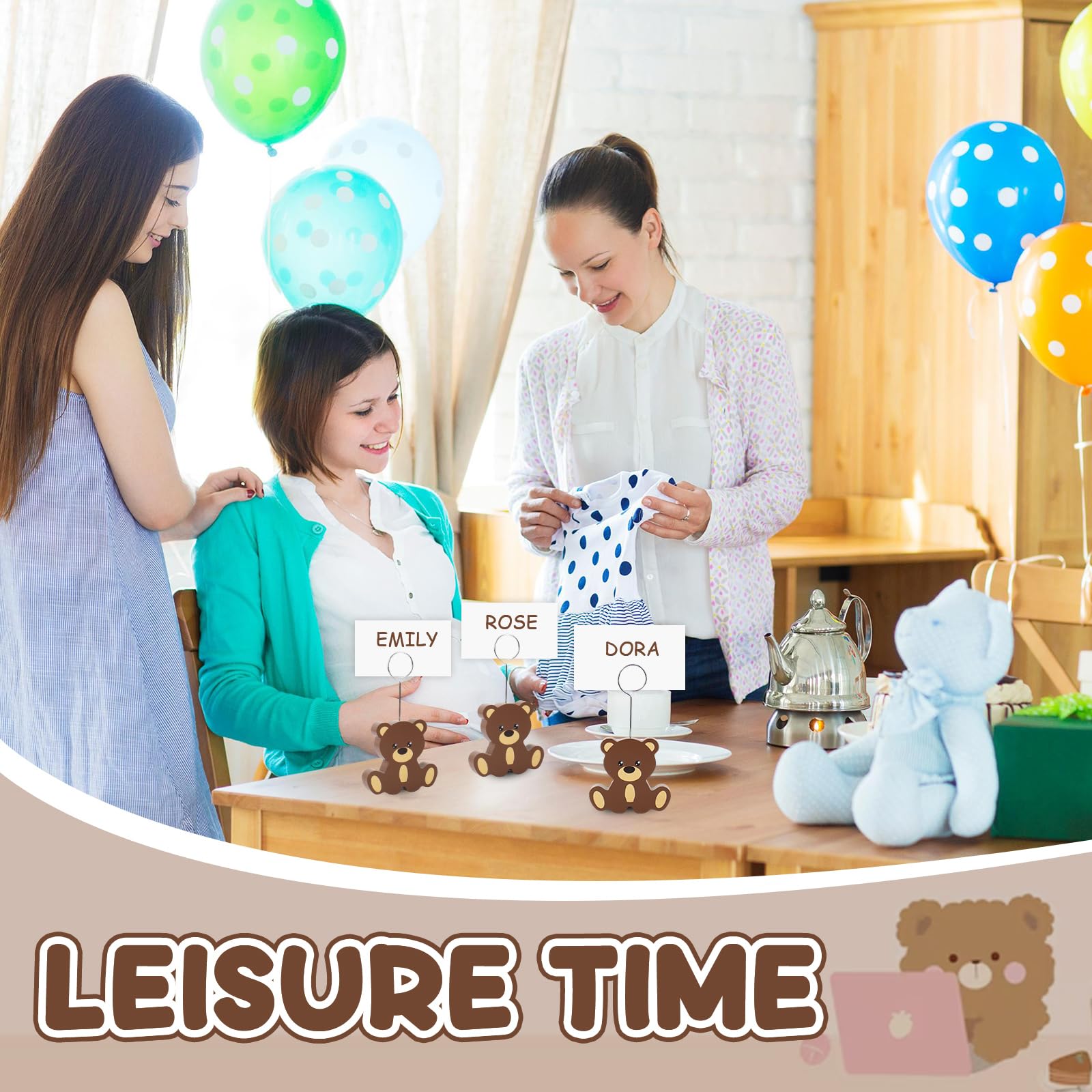 JarThenaAMCS 10 soportes de madera para tarjetas de lugar de oso, bonito soporte para números de mesa, soporte de exhibición de tarjetas de nombre para cumpleaños, baby shower, fiesta, suministros de