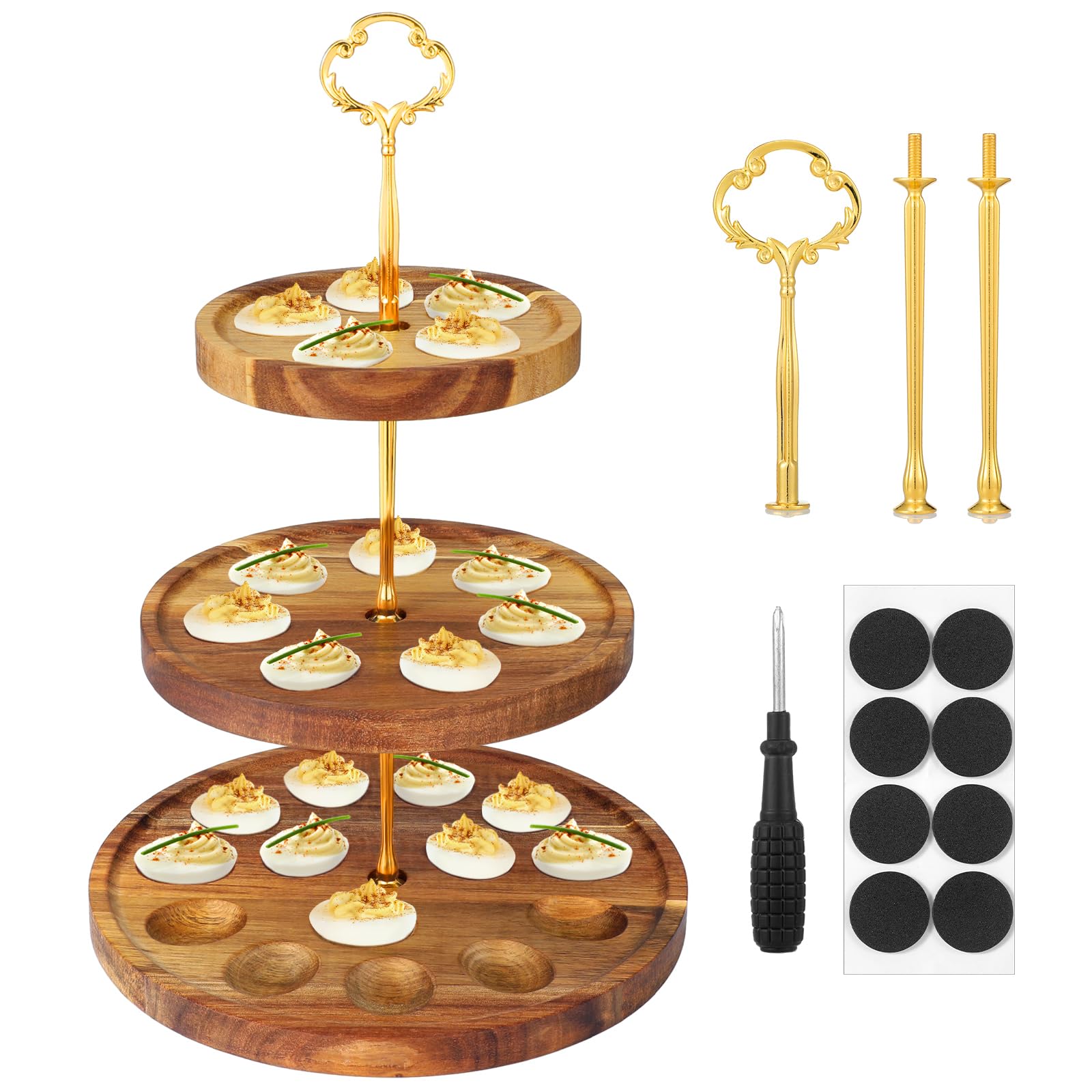 Amazon.co.jp: Newtay 3段木製デビルドエッグプラッター 26穴 デビルド