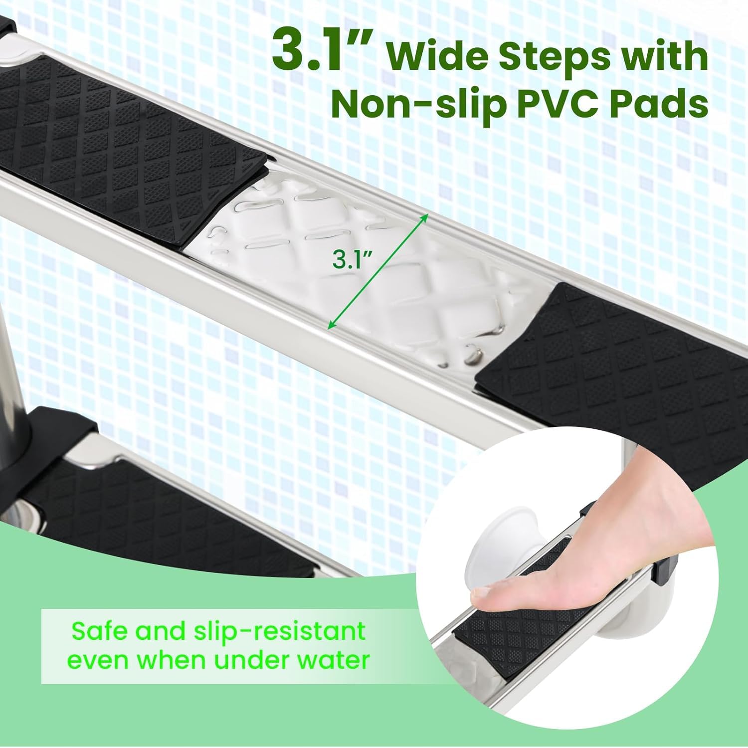 Scaletta per Piscina A 4 Gradini in Acciaio Inox, Gradini Antiscivolo, Portata Massima 200 kg, Facile da Installare per Piscine Interrate, Palestre, Parchi Acquatici, Design Resistente E Sicuro.