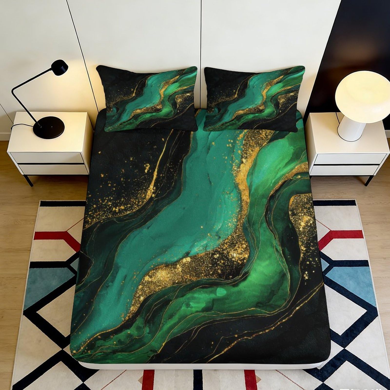 Uynsixtme Style-7 3D Printed Marble Pattern Fitted Sheet Microfiber Deep Pocket Non-Slip Marble Mattress Fitted Cover For Bedroom 140X200x25cm
