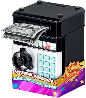 Refasy Piggy Bank Cash Coin Can ATM Bank Electronic Coin Money Bank for Kids Age 3-12, Money Savings Box Mini ATM Coin Bank Toys Gifts for 3 4 5 6 7 8 9 10 11 12 Year Old Boys Girls