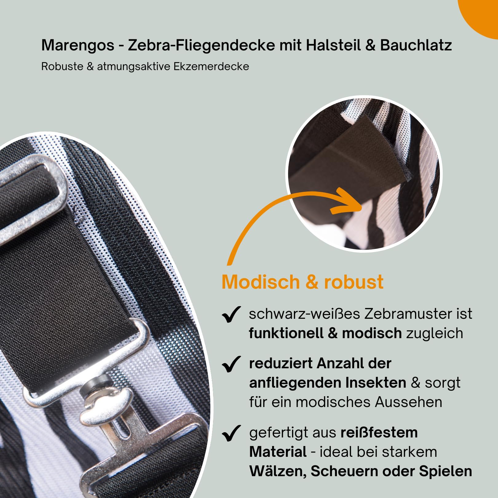 Marengos Zebra-Fliegendecke mit Halsteil & Bauchlatz 145cm robuste atmungsaktive Ekzemerdecke Insektenschutz winddurchlässig Outdoor-Pferdedecke