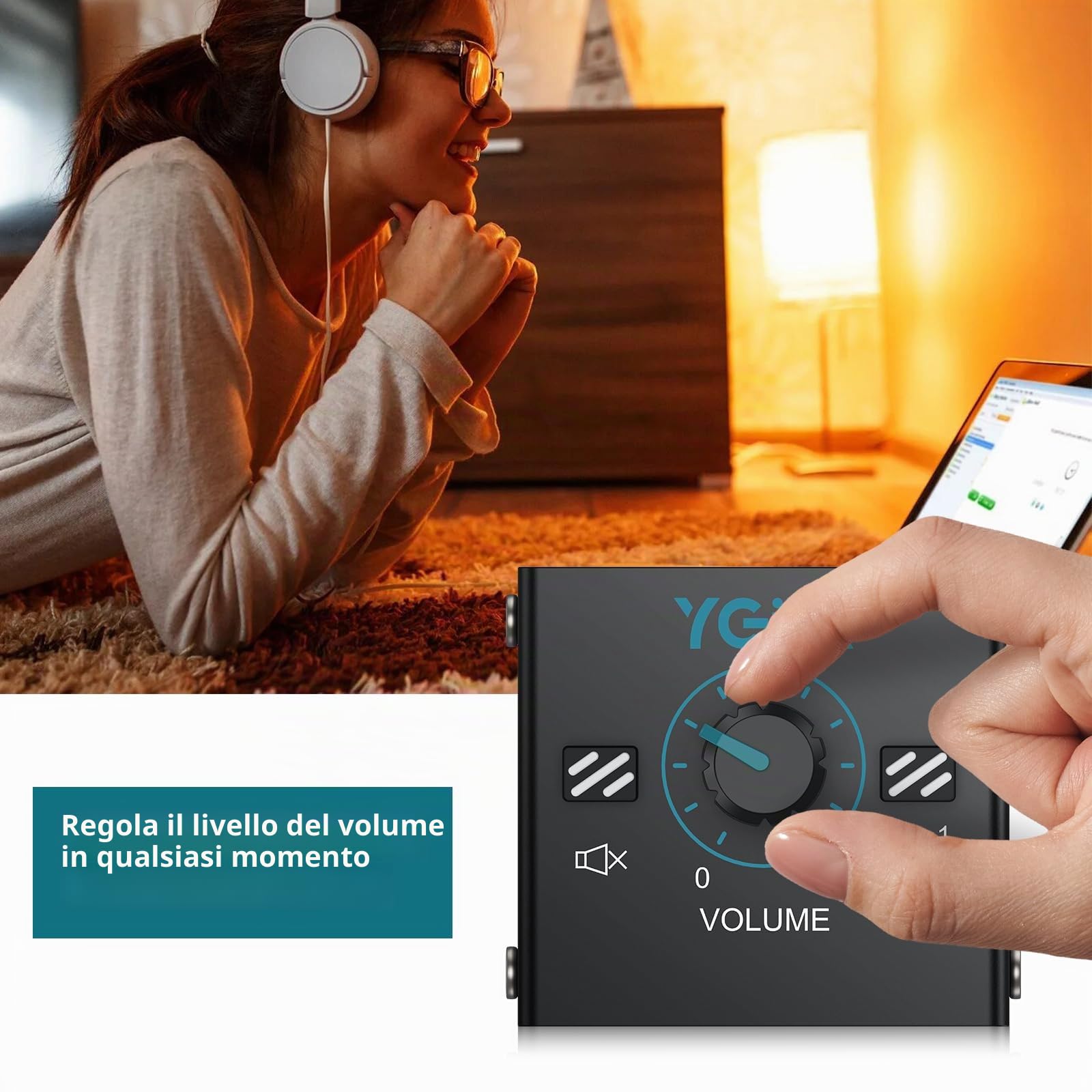Switch Audio HDMI 2-in-1-out con Controllo Volume Integrato, Splitter 3.5 mm Senza Alimentazione per PC/TV/Cuffie - Cavo 1m Incluso e Design Compatto