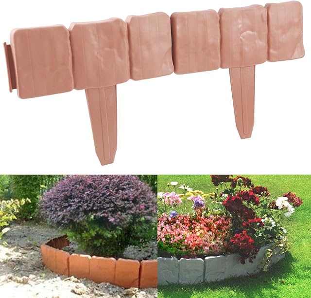 Anladia Cobbled Stone Effect Plastic Garden Lawn Edging Plant Border 2.5 Meter Long (Terracotta(10PCS))