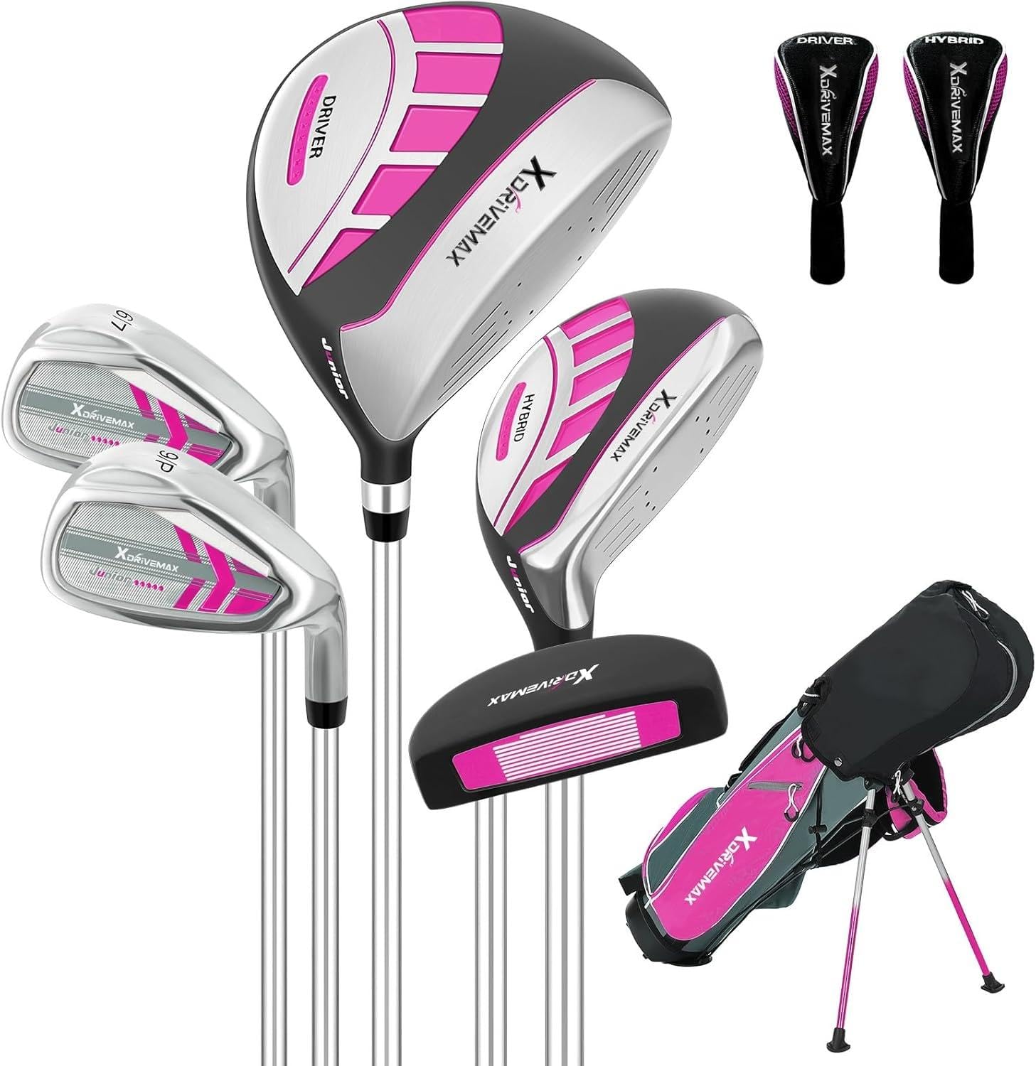 XDriveMax Junior Golf Club Set for Kids Ages 4-12, 5-6 Piece Right Hand Set with Stand Bag