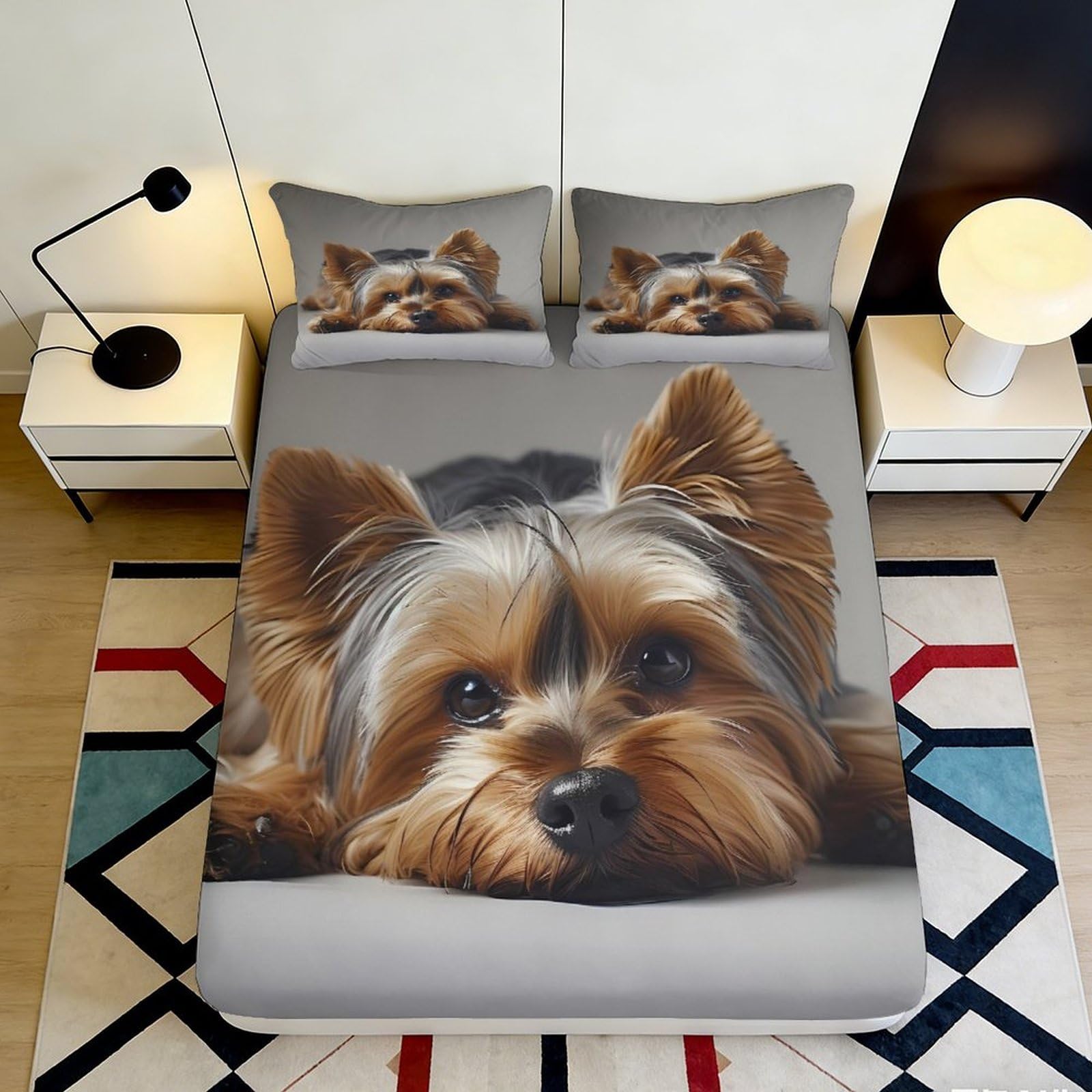 3D Printed Yorkshire Terrier Fitted Sheet Microfiber Soft Breathable Dog Bed Cover for Bedroom Dorm Mattress Decoration 90x200x25cm