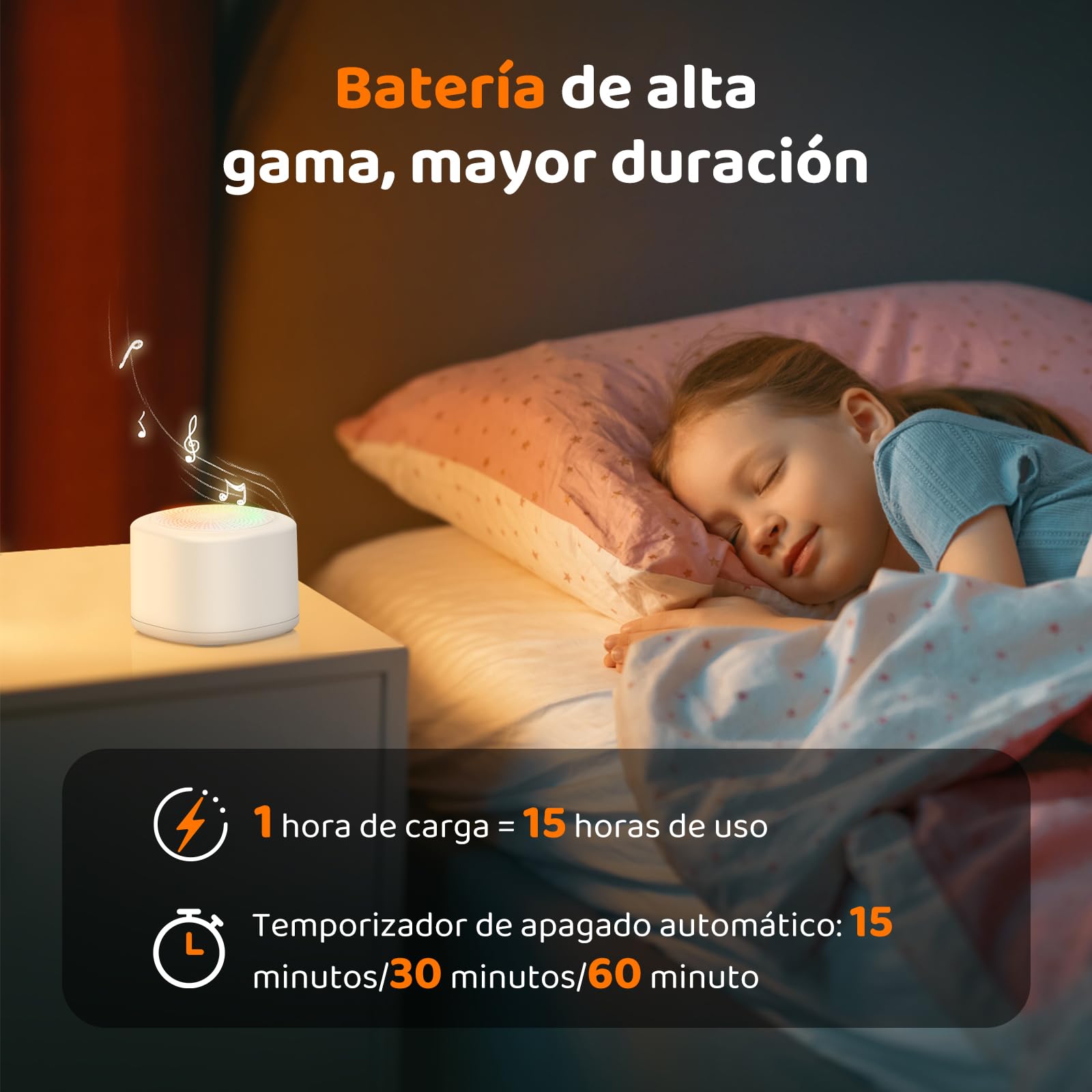 Ruido Blanco Bebe, Adultos White Noise Machine con 20 Sonidos para Dormir & Luz Nocturna | Portátil con Memoria para Música Relajante, Sonidos del Océano y Brown Noise (USB-C)