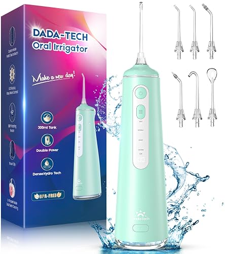 Munddusche Kabellos, Water Flosser for Teeth Mit 4 Modi & 8 Stufen 7 Düsen 300ML Tank Munddusche für Zahnzwischenraumreiniger Zahndusche Mundspülung Elektrisch Oral Irrigator Zähne 2025 (Grün)