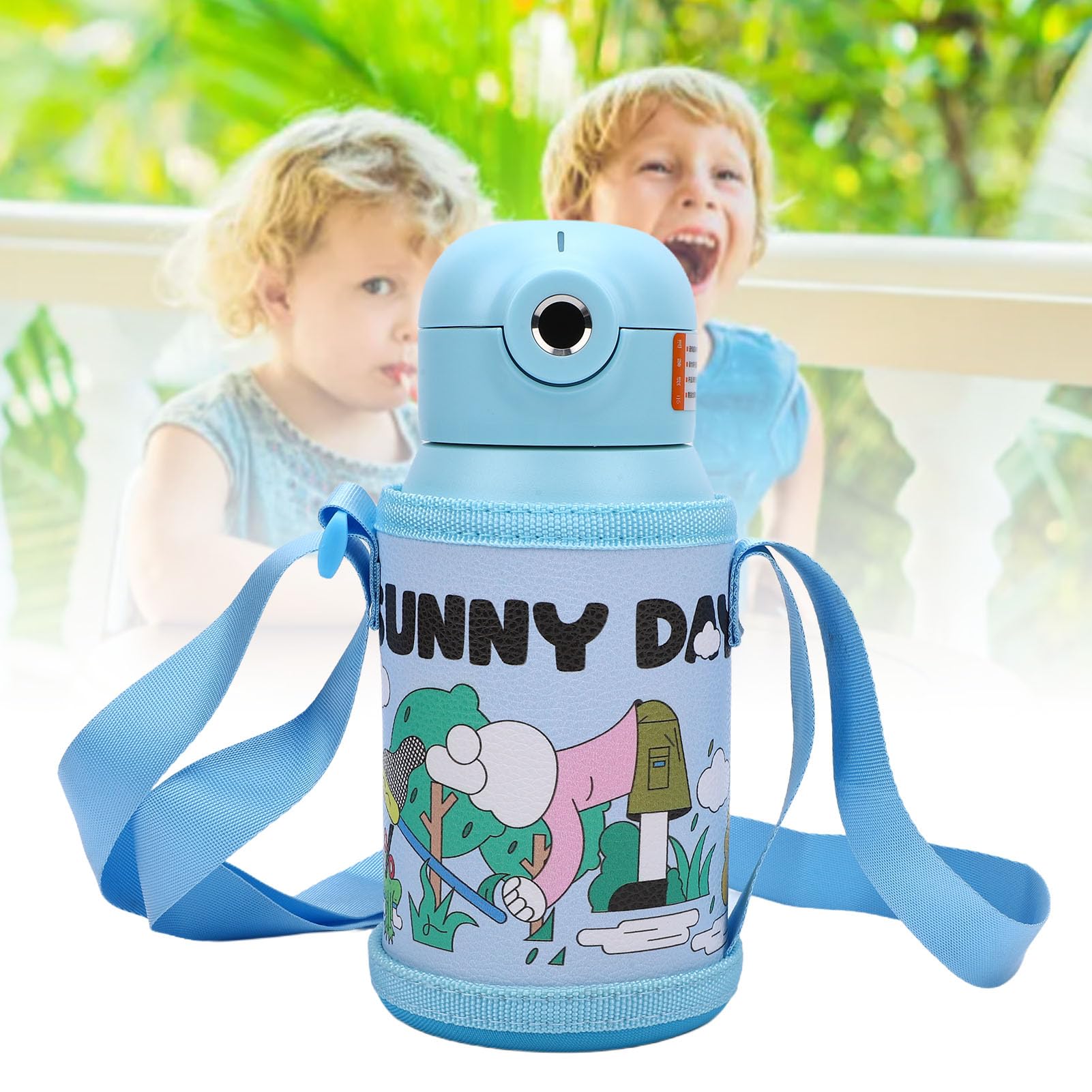 500ml Wasserflasche mit Fingerabdruck-Entsperrung, 316 Edelstahl | Isolierte Thermosflasche, Strohhalmdeckel, 12 Stunden Kältespeicherung, auslaufsicherer Trinkbecher für Schuljungen und