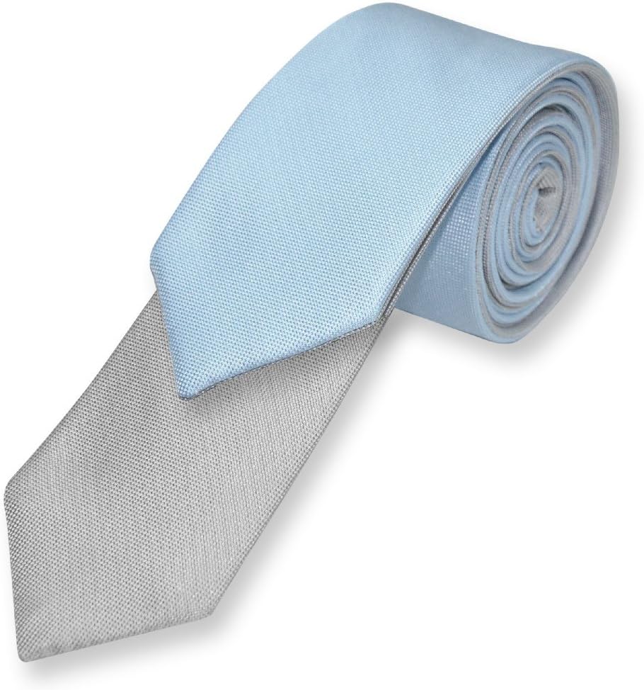 Biagio TWO-SIDED NeckTie Solid BABY BLUE and SILVER GREY Men's Neck Tie