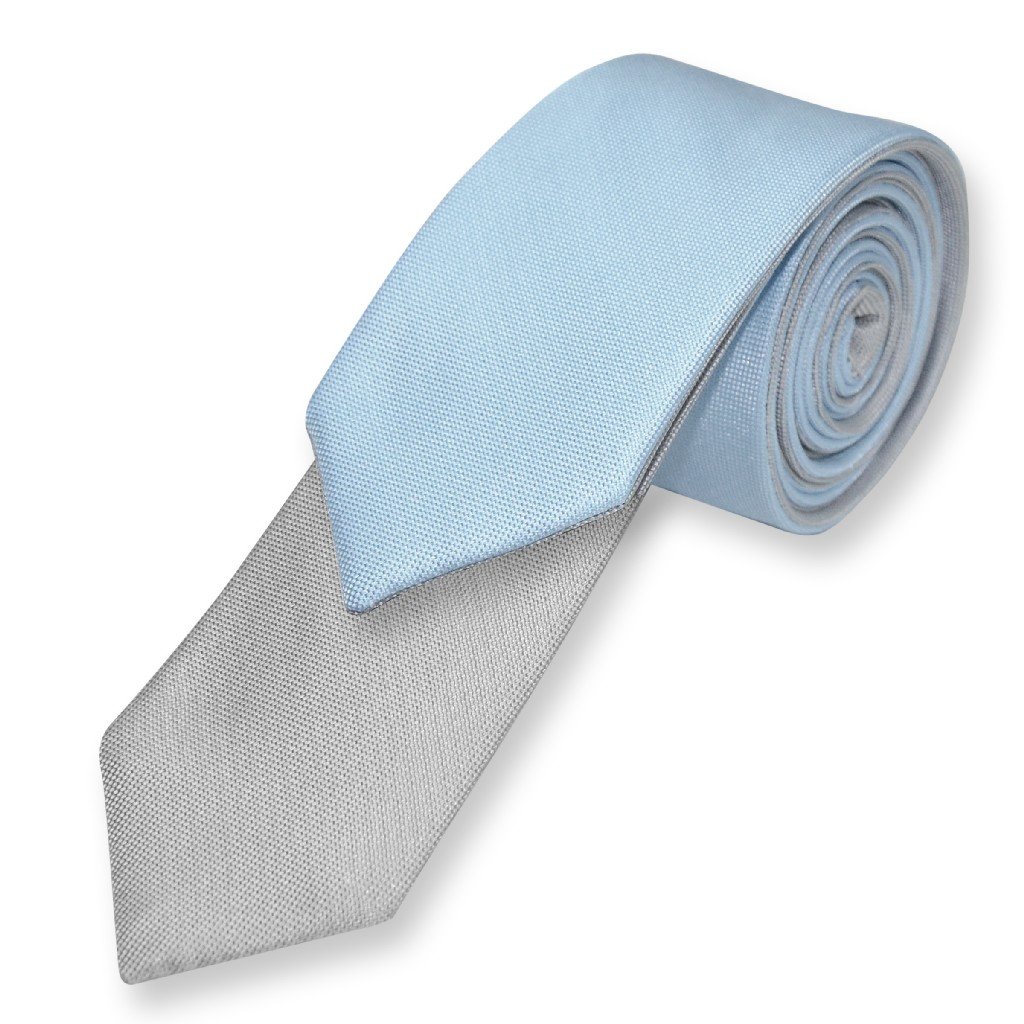 Biagio TWO-SIDED NeckTie Solid BABY BLUE and SILVER GREY Men's Neck Tie