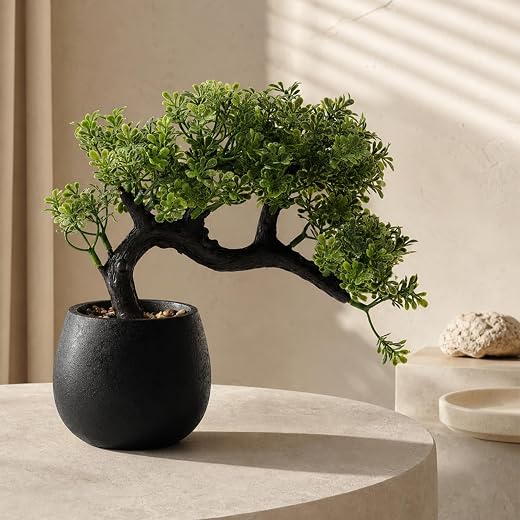 ALAGIRLS 9.25" Fake Bonsai Tree Juniper Plant for Shelf Desk Decor