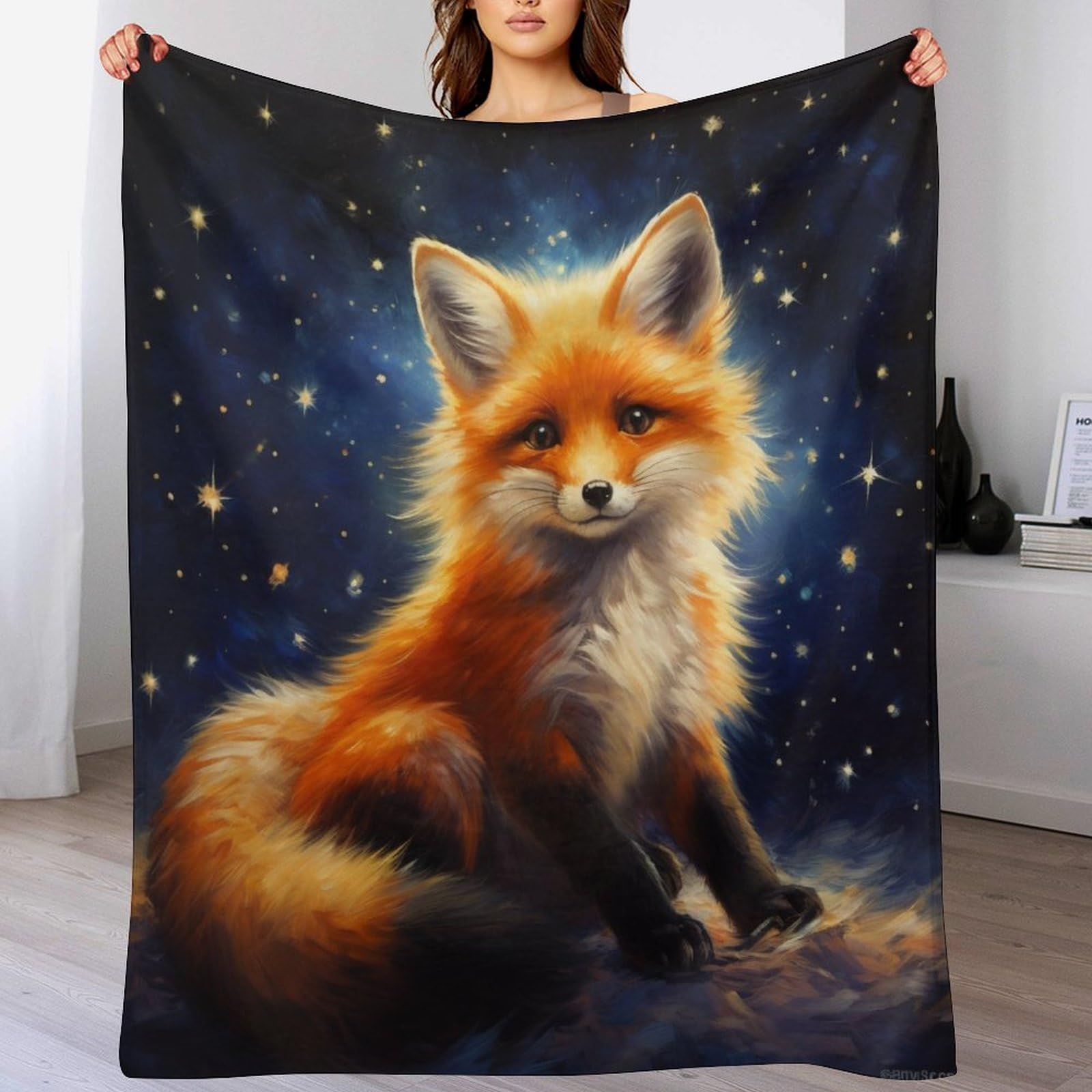 Couverture de lit renard pour soirée cocooning plaid flannel doux jeté de canapé