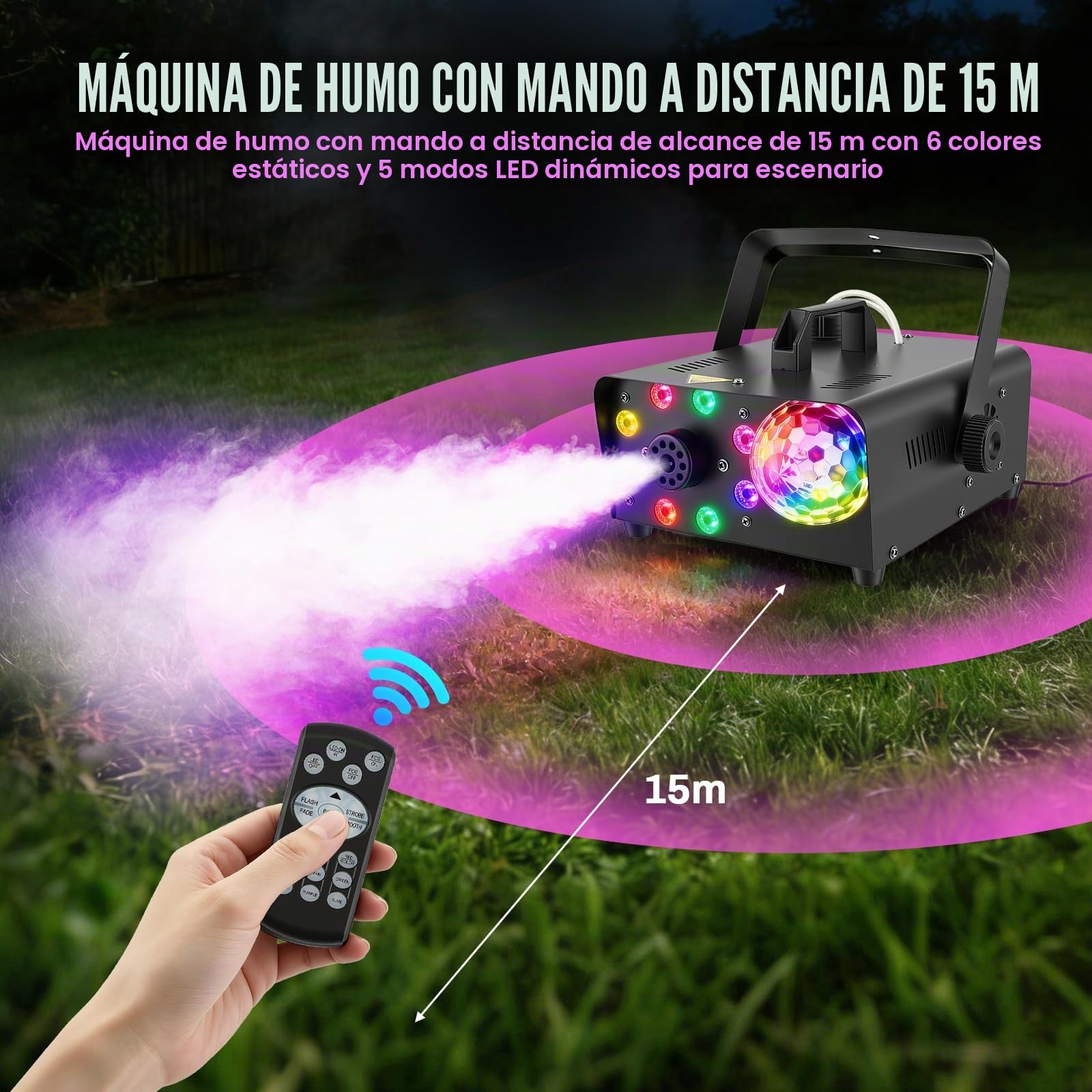 Máquina de Humo con Bluetooth, Bola de Disco Luminosa y Luces LED RGB, Altavoces Bluetooth Portátiles con 9 Luces LED Controlables, Máquina de Humo DJ para Navidad, Fiesta, Boda, Efecto de Escenario