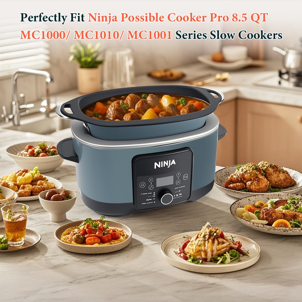 Revestimientos de silicona para olla de cocción lenta compatibles con Ninja Foodi Possible Cooker Pro de 8.5 cuartos de galón MC1000, MC1001, serie MC1010, 2 forros reutilizables para ollas 3