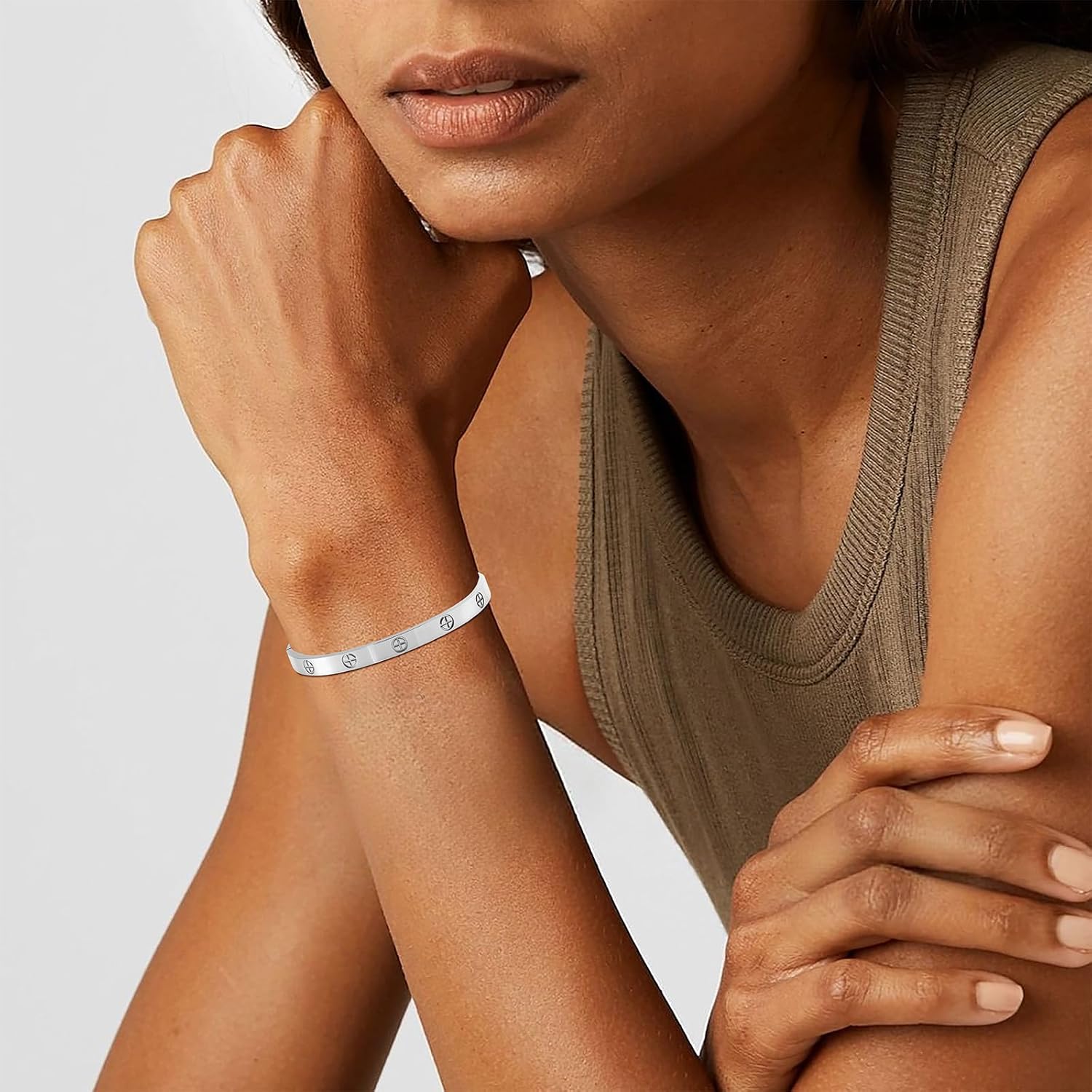 2PCS Gold Bracelets for Women Friendship & Love Theme Crystal Bangle Set Stainless Steel Non Tarnish Jewelry, Ideal Birthday Gift. - Image 3