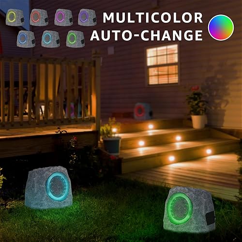 Miniatura 3 de Paquete de 2 altavoces Rock para exteriores, resistentes al agua, con energía solar, con 3 modos de luces y sistema de par y recargable por USB para
