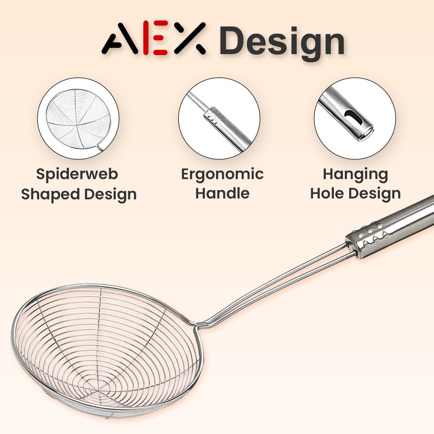 Lot De 6 Passoires-écumoires En Inox Ashuxxn - Longue Poignée Silicone Rouge, Pour Friture Et Cuisson