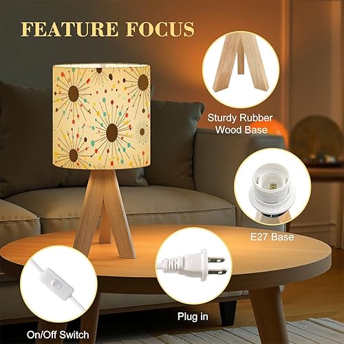 Miniatura 3 de Lámpara de mesa con trípode, moderna de mediados de siglo, retro, atómica, de los años 50, lámpara de mesita de noche con pantalla de lino, lámparas