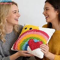 Vista 7 de GREBSTK Kit de gancho de pestillo DIY funda de almohada de sofá, cojín de sofá, patrón de sol y arcoíris, punto de cruz pintado, 16x16 pulgadas