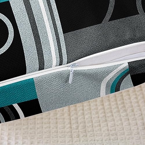 Miniatura 5 de Juego de 2 fundas de almohada modernas color turquesa de 22 x 22 pulgadas con círculos geométricos para cama, sofá, fundas de cojín negras y grises,