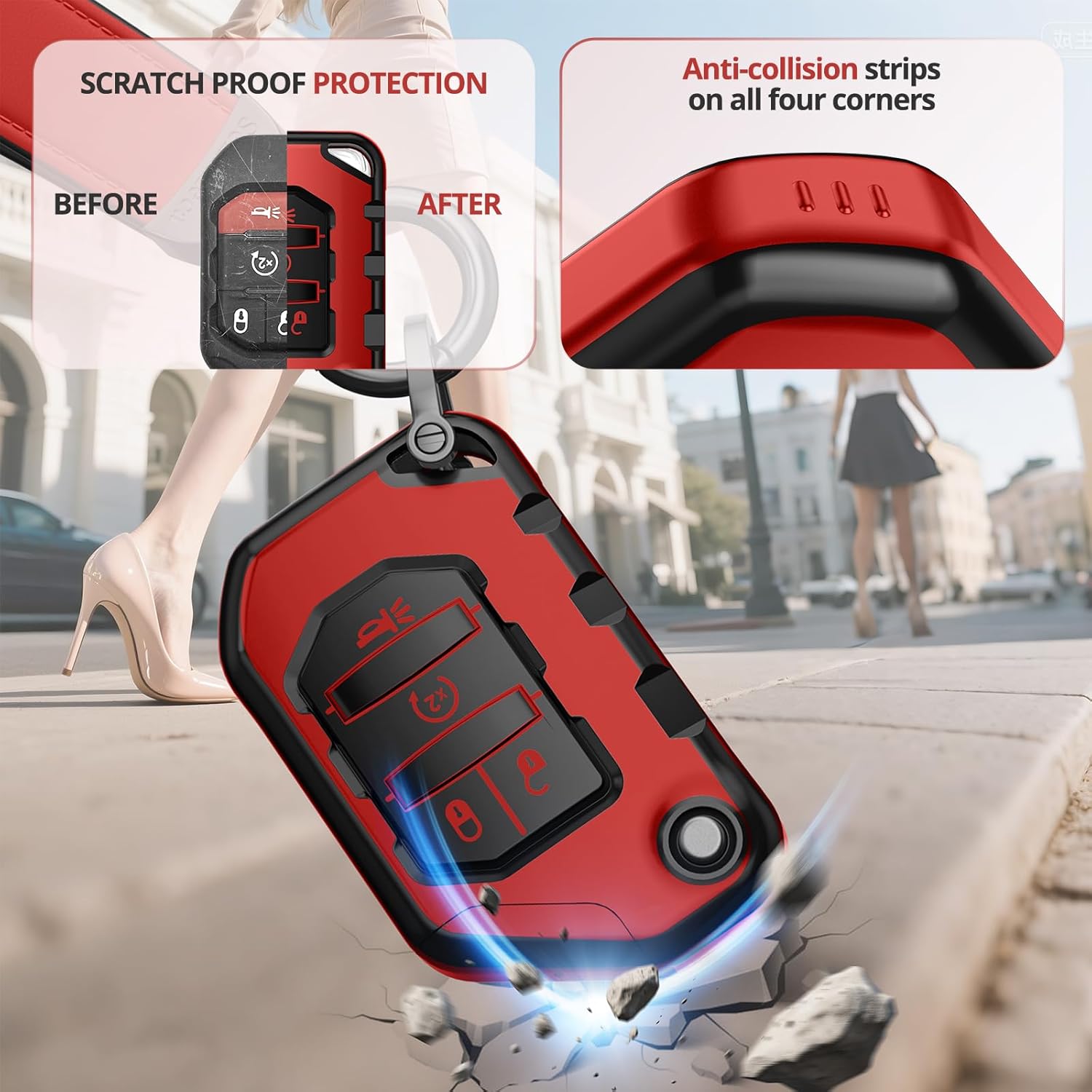 For Jeep Key Fob Cover Accessories- Matte TPU Key Fob Cover with Leather Keychain for Jeep Wrangler JL JLU Rubicon Gladiator Sahara. - Image 6