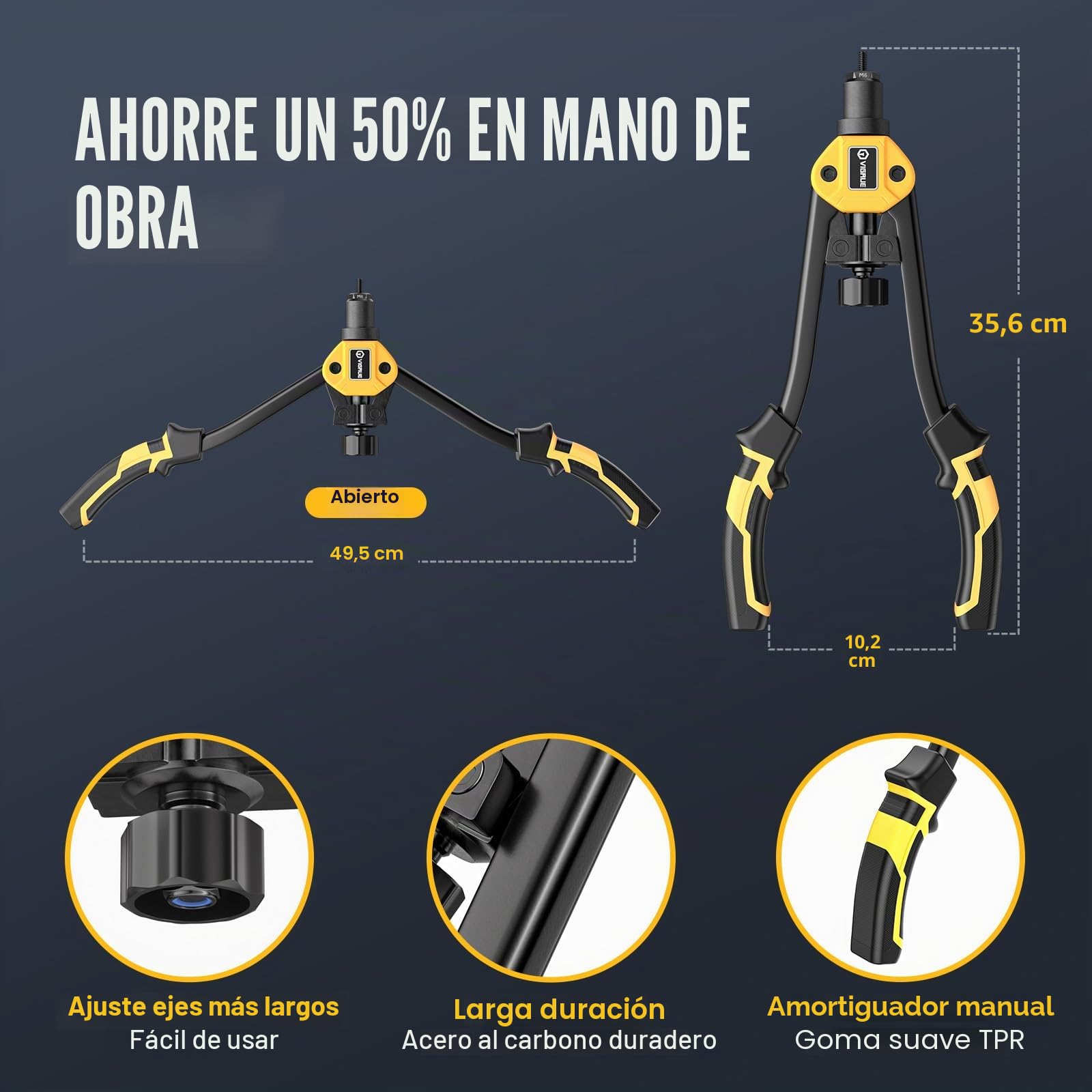 VIGRUE Juego de 200 piezas de casquillos roscados, universal, apto para remachadoras, 7 mandriles intercambiables y bolsa de transporte en M3, M4, M5, M6, M8, M10 y M12