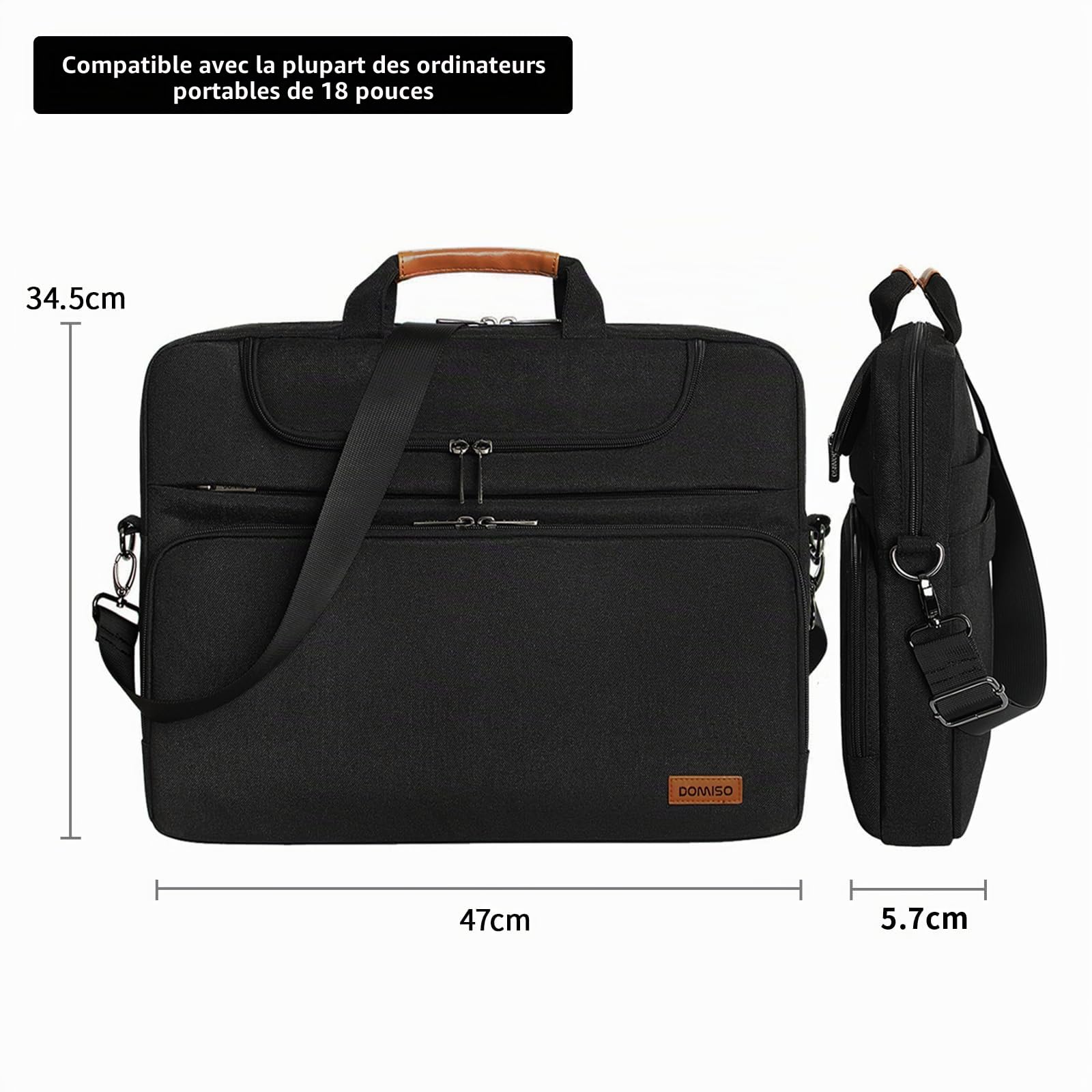 DOMISO Sacoche Ordinateur 18 Pouces Résistant à l'Eau Pochette PC Portable Sac à Bandoulière Homme Business Sac de Transport pour PC Gamer 18 Pouces/ASUS ROG Strix Scar 18 & G18 (2023-2025), Noir