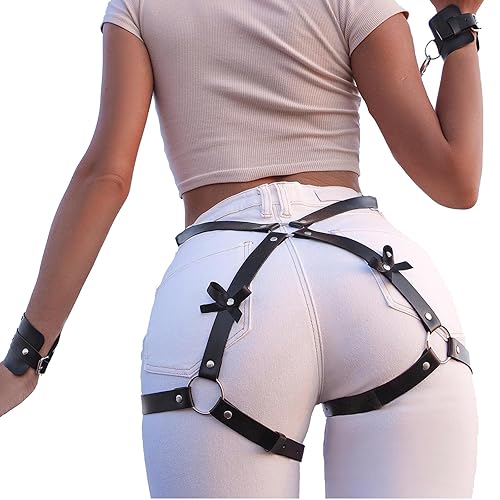 BAQOEYII Punk Leather Thigh Harness,Punk Waist Chain Belt for women's and girls' jewelry belt body chains for Halloween - Black1