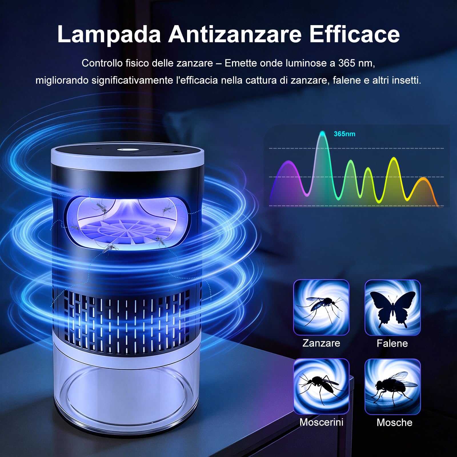 Lampada Antizanzare, Lampada per Zanzare Da Interni ed Esterni, Ammazza Zanzare e Antimosche con Vassoio Estraibile, Sterminatore di Insetti per Casa, Cucina, Balcone e Terrazza