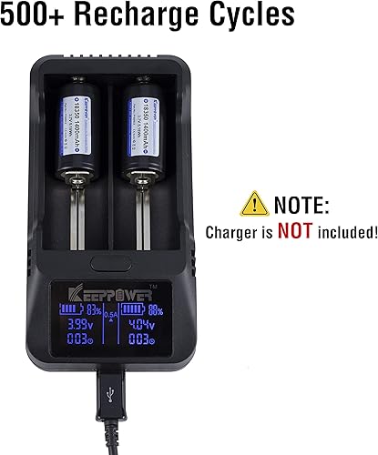 Miniatura 5 de Keeppower Batería de iones de litio protegida 18350 recargable 3.7V 1600mAh 5.92Wh con botón superior para linterna (no alto drenaje) (paquete de 2)