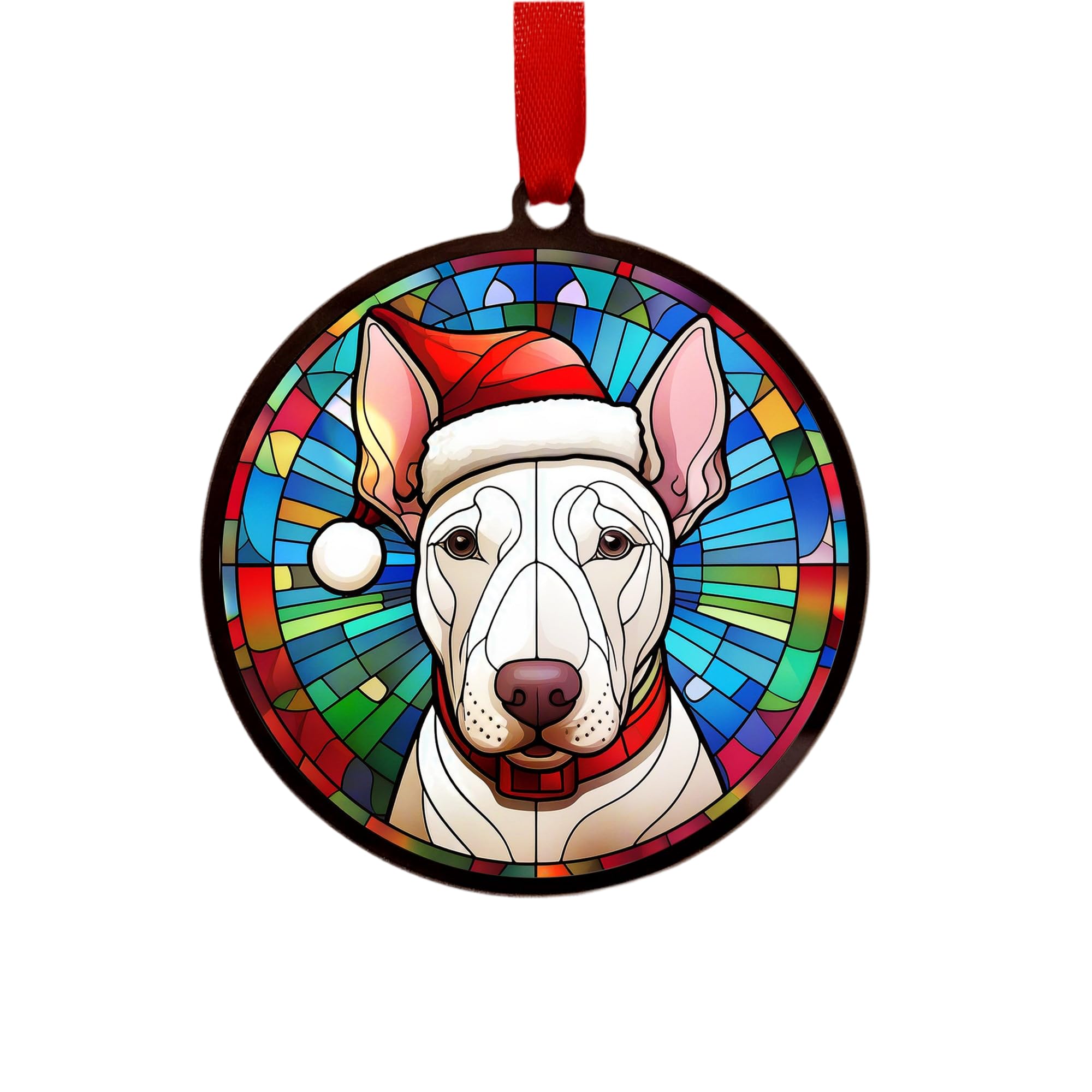 Bull Terrier Suncatcher Decoration Santa Hat Christmas