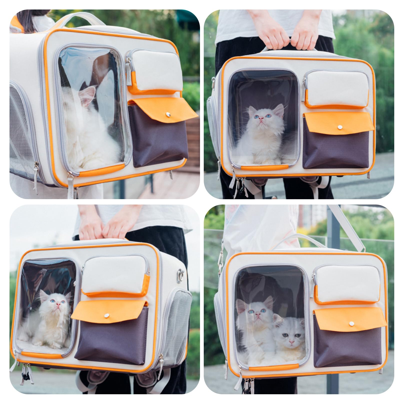 PETCUTE Sac de Transport pour Chat Chien,Sac de Voyage Respirant pour Chats avec Sacs de Rangement,Sac à Dos de Transport Chat avec Matelas Amovible,Sac De Transport Chat pour Voyage en Avion