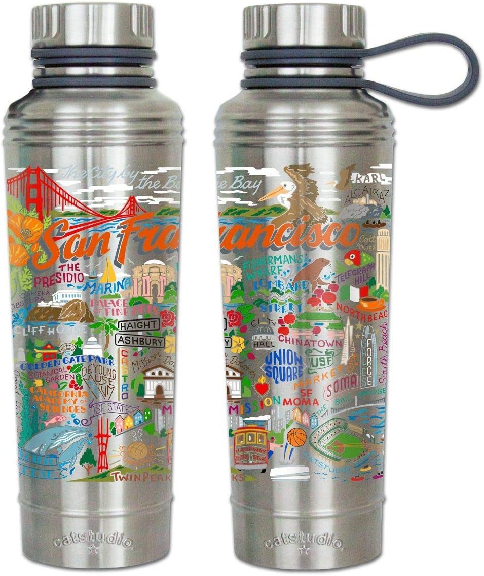 Catstudio San Francisco Stainless Steel Water Bottle | Triple Wall Insulation With Non Slip Bottom | Great For Running, Hiking, Sports, & Travel