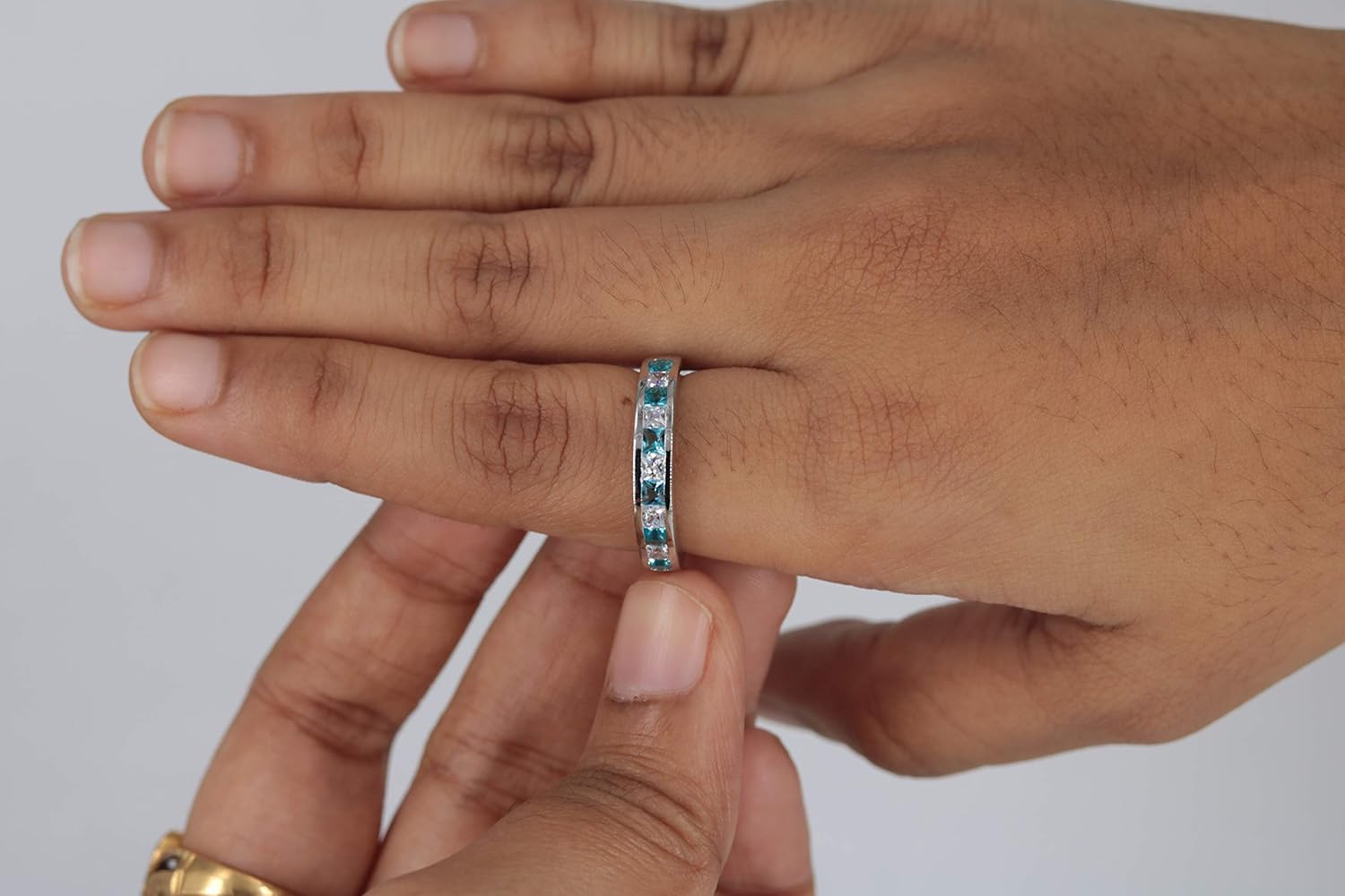 Princess Cut Gemstone Half Eternity 18k White Gold Over .925 Sterling Silver Wedding Band Ring for Women