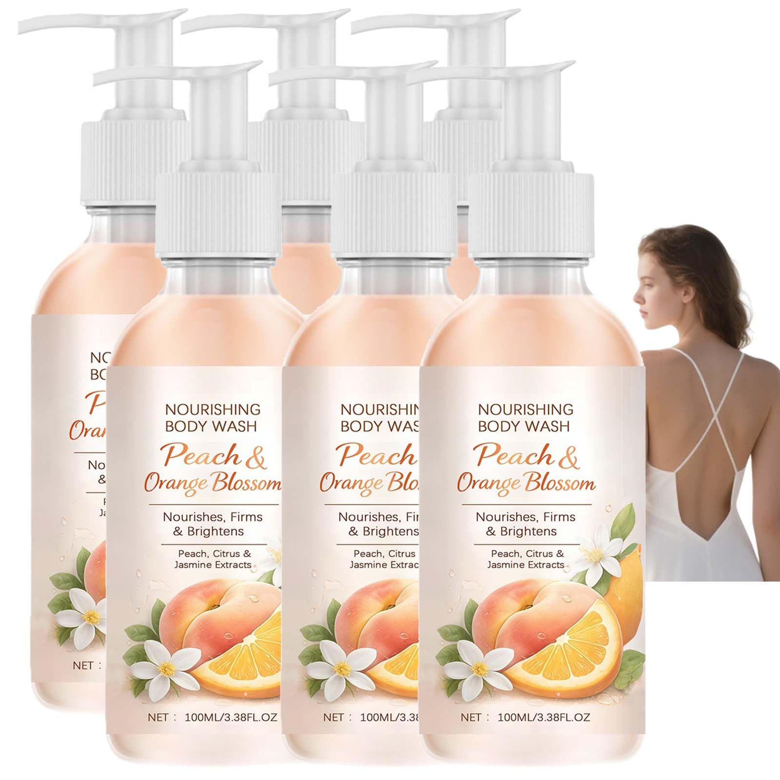 Lavaggio del corpo idratante Olio di cocco pesca, Olio di cocco Lavaggio corpo nutriente, Gel doccia bagno pesca, Doccia ultra idratante nutriente pelle secca, Pelle liscia e lucida, (6pcs)