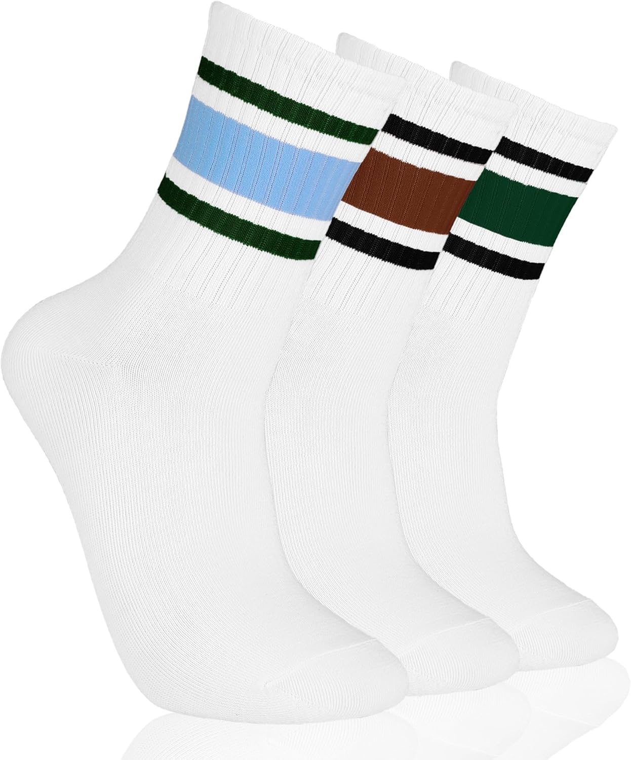 Retro Striped Crew Socks Breathable Cotton Athletic Socks with Seamless Toe, Unisex Comfort Fit for Women and Men