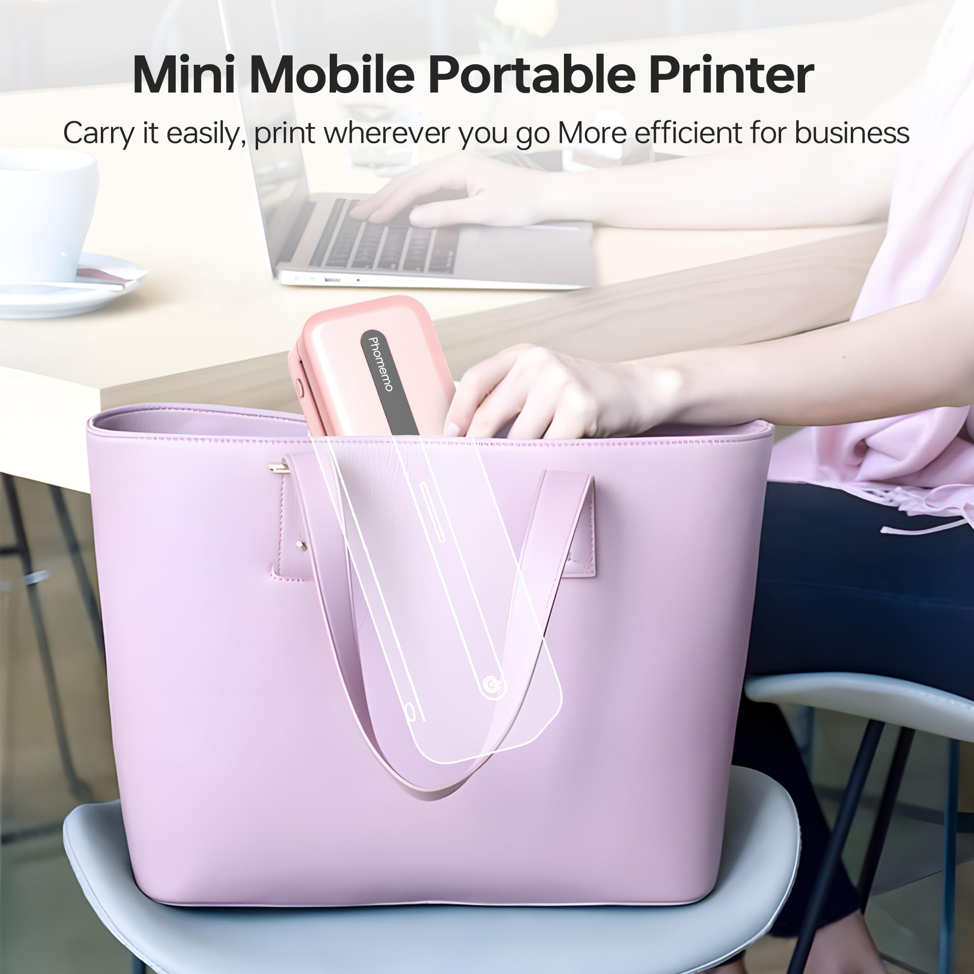 Phomemo Mobiler Drucker A4 für Unterwegs, M832 Bluetooth Tragbarer Drucker Unterstützen 210x297mm A4 Thermopapier, Mini Drucker Kompatibel mit Android und iOS für Phone & Laptop, Rosa