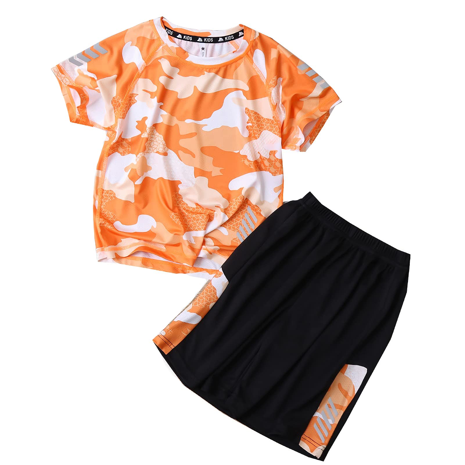 Crazy GOTEND Boys Summer Clothing Sets Kids Outfit Set Camouflage Short Sleeve T-Shirt+ Shorts Sportswear Quick-Dry Mesh 2Pcs